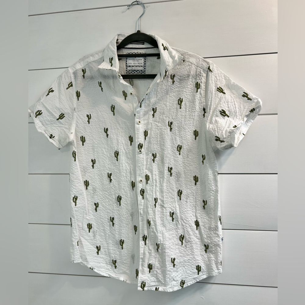 🌵Denim & Flower White Shirt Cactus Print
